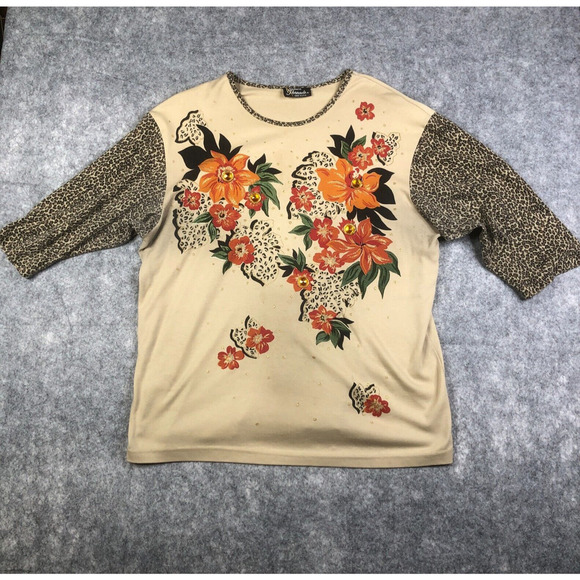 Vintage Silver Threads Ladies Shirt Embroidered Floral Print - Picture 1 of 11